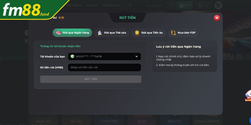 Hướng dẫn chi tiết cược thủ cách rút tiền tại FM88